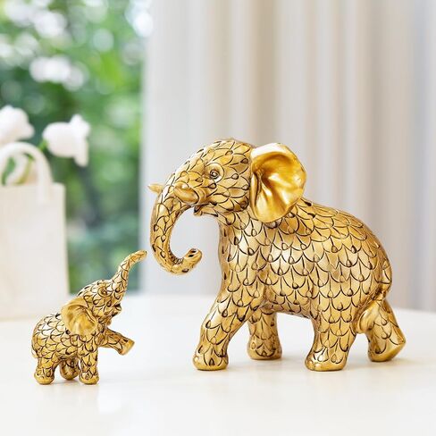 Vintage Gold Elephant Statue.Elephant Figurines Inspiring Good Luck,Health.Unique Elephant Gifts for Women,Moms.Elephant Home Decor Ornaments for Living Room,Bookshelf,Table Centerpiece,Office in Kuwait