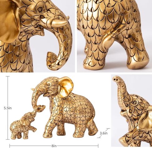 Vintage Gold Elephant Statue.Elephant Figurines Inspiring Good Luck,Health.Unique Elephant Gifts for Women,Moms.Elephant Home Decor Ornaments for Living Room,Bookshelf,Table Centerpiece,Office in Kuwait