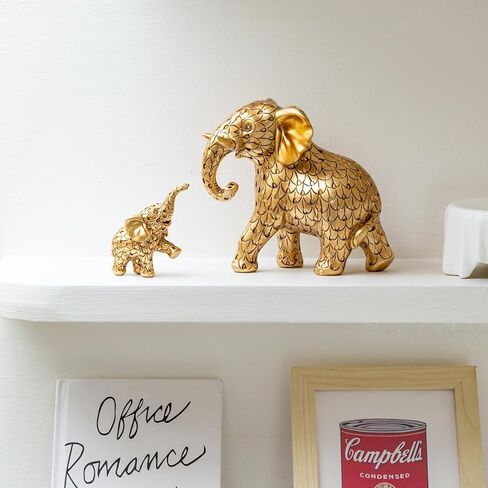 Vintage Gold Elephant Statue.Elephant Figurines Inspiring Good Luck,Health.Unique Elephant Gifts for Women,Moms.Elephant Home Decor Ornaments for Living Room,Bookshelf,Table Centerpiece,Office in Kuwait