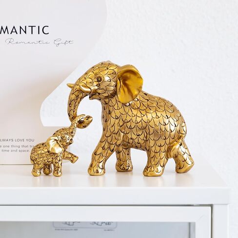 Vintage Gold Elephant Statue.Elephant Figurines Inspiring Good Luck,Health.Unique Elephant Gifts for Women,Moms.Elephant Home Decor Ornaments for Living Room,Bookshelf,Table Centerpiece,Office in Kuwait