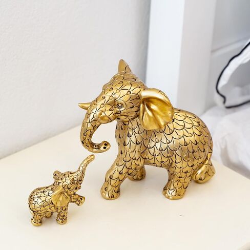 Vintage Gold Elephant Statue.Elephant Figurines Inspiring Good Luck,Health.Unique Elephant Gifts for Women,Moms.Elephant Home Decor Ornaments for Living Room,Bookshelf,Table Centerpiece,Office in Kuwait