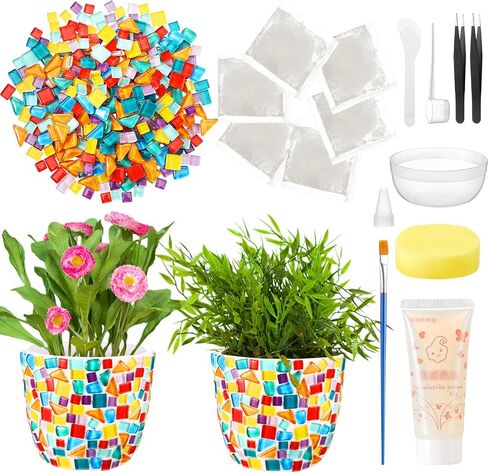 Tioncy 2 مجموعة DIY زهرية فسيفساء عدة للبالغين هدية، DIY فسيفساء الفنون والحرف مجموعات مع زهرية زهرة فسيفساء الملحقات الفن عدة لعيد الميلاد غرفة ديكور عشاق الأعمال الفنية اليدوية in Saudi Arabia