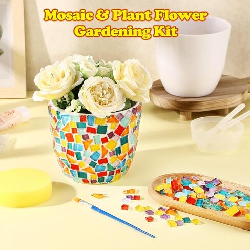 Tioncy 2 مجموعة DIY زهرية فسيفساء عدة للبالغين هدية، DIY فسيفساء الفنون والحرف مجموعات مع زهرية زهرة فسيفساء الملحقات الفن عدة لعيد الميلاد غرفة ديكور عشاق الأعمال الفنية اليدوية in Saudi Arabia