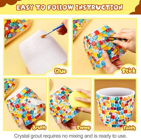 Tioncy 2 مجموعة DIY زهرية فسيفساء عدة للبالغين هدية، DIY فسيفساء الفنون والحرف مجموعات مع زهرية زهرة فسيفساء الملحقات الفن عدة لعيد الميلاد غرفة ديكور عشاق الأعمال الفنية اليدوية in Saudi Arabia