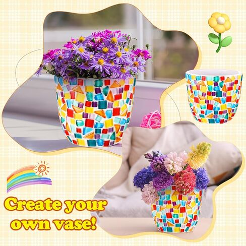 Tioncy 2 مجموعة DIY زهرية فسيفساء عدة للبالغين هدية، DIY فسيفساء الفنون والحرف مجموعات مع زهرية زهرة فسيفساء الملحقات الفن عدة لعيد الميلاد غرفة ديكور عشاق الأعمال الفنية اليدوية in Saudi Arabia