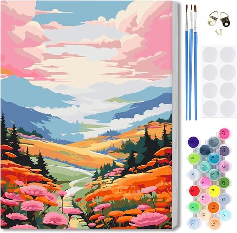 مجموعة الطلاء بالأرقام من DOMROM للبالغين: مجموعة طلاء الأرقام للمبتدئين والمتقدمين - فنون وحرف يدوية ممتعة | التلوين بالأرقام للبالغين - تتضمن المجموعات - (منازل بإطار مقاس 12 بوصة × 16 بوصة) in Kuwait