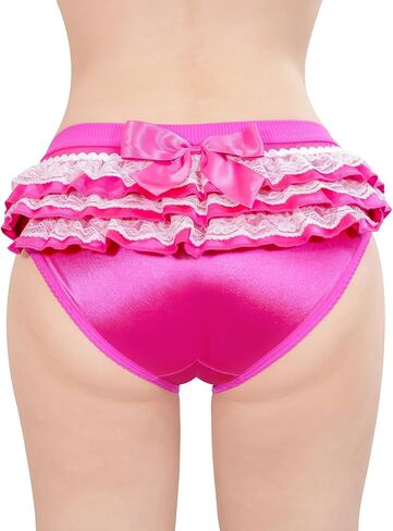 Littleforbig Women's Ladies Soft Underwear Comfortable Hipster Briefs Pretty Satin Over Ruffled Lace Bow Panties in Saudi Arabia