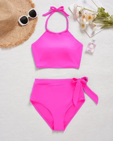 Tempt Me Women High Waisted Bikini Sets Two Piece Swimsuit High Neck Tummy Control Bathing Suits with Tie Side Knot Bottom in Saudi Arabia