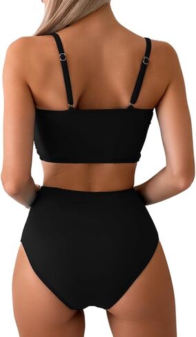 نساء بيكيني مجموعة عالية الخصر ربلة السباحة عقدة عالية الارتفاع قطعتين للسباحات السباحة بدلات الاستحمام in Kuwait