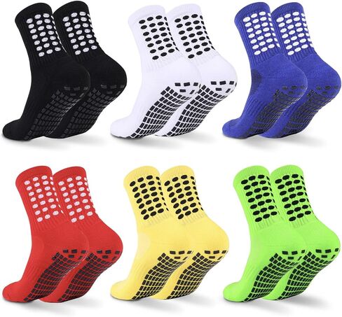 6 Pairs Grip Soccer Socks Colorful Non Slip Sports Football Basketball Hospital Yoga Socks for Men Women in Saudi Arabia
