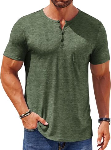 COOFANDY Mens Henley Shirts Short Sleeve Casual T Shirt Plain Slim Fit Henley Stylish Summer Tee Shirts with Pocket in Saudi Arabia