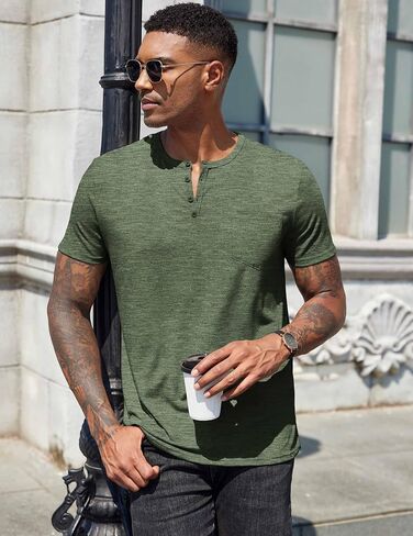 COOFANDY Mens Henley Shirts Short Sleeve Casual T Shirt Plain Slim Fit Henley Stylish Summer Tee Shirts with Pocket in Saudi Arabia