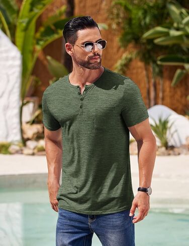 COOFANDY Mens Henley Shirts Short Sleeve Casual T Shirt Plain Slim Fit Henley Stylish Summer Tee Shirts with Pocket in Saudi Arabia