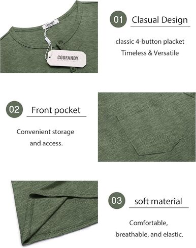 COOFANDY Mens Henley Shirts Short Sleeve Casual T Shirt Plain Slim Fit Henley Stylish Summer Tee Shirts with Pocket in Saudi Arabia