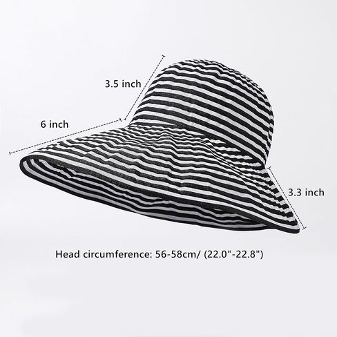 Women Wide Brim Sun Hat Striped Beach Hat UPF 50+ UV Sun Protection Foldable Elegant Holiday Bucket hat in Kuwait