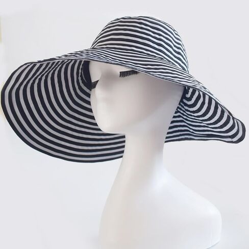 Women Wide Brim Sun Hat Striped Beach Hat UPF 50+ UV Sun Protection Foldable Elegant Holiday Bucket hat in Kuwait