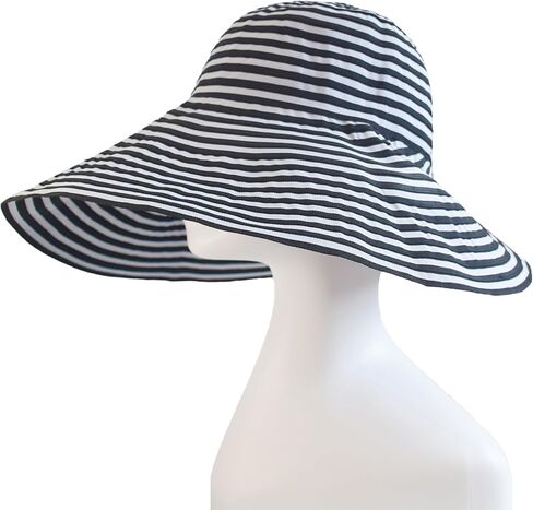 Women Wide Brim Sun Hat Striped Beach Hat UPF 50+ UV Sun Protection Foldable Elegant Holiday Bucket hat in Kuwait
