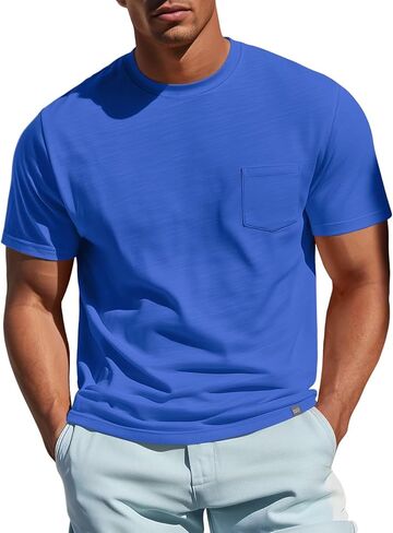 Zengjo Mens Pocket T قمصان قصيرة الأكمام قطن القطن in Kuwait