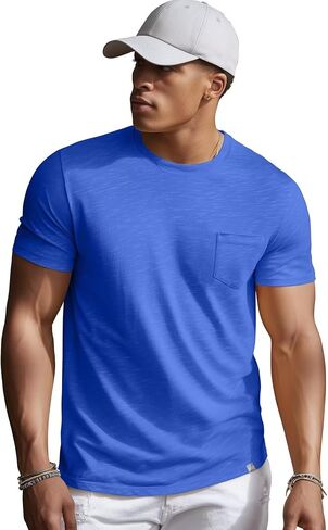 Zengjo Mens Pocket T قمصان قصيرة الأكمام قطن القطن in Kuwait