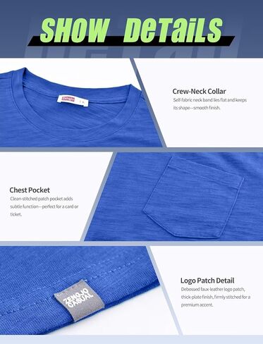 Zengjo Mens Pocket T قمصان قصيرة الأكمام قطن القطن in Kuwait