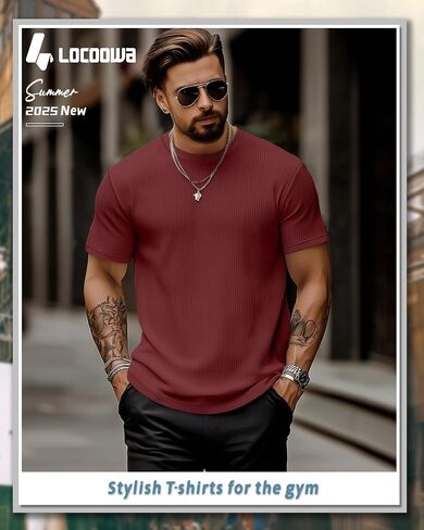 4 Pack Men's Short Sleeve T Shirts Crewneck Ribbed Knit Slim Fit Tops Basic Muscle Tee Shirts in Saudi Arabia