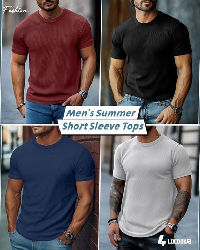 4 Pack Men's Short Sleeve T Shirts Crewneck Ribbed Knit Slim Fit Tops Basic Muscle Tee Shirts in Saudi Arabia
