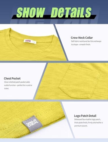 Zengjo Mens Pocket T قمصان قصيرة الأكمام قطن القطن in Kuwait