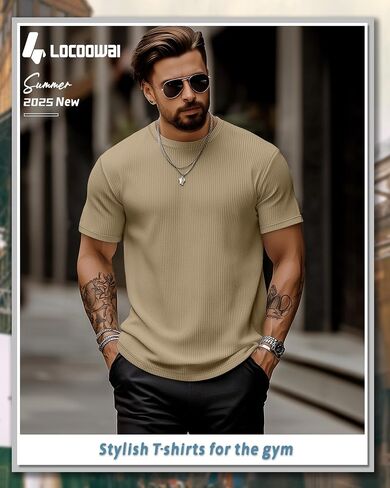 4 Pack Men's Short Sleeve T Shirts Crewneck Ribbed Knit Slim Fit Tops Basic Muscle Tee Shirts in Saudi Arabia