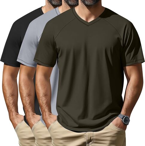 Neer 3 Pack Men's Big and Tall V Neck T-Shirts M-7X, 35% Cotton Short Sleeve Raglan Tops Casual Regular Summer Basic Tees in Saudi Arabia