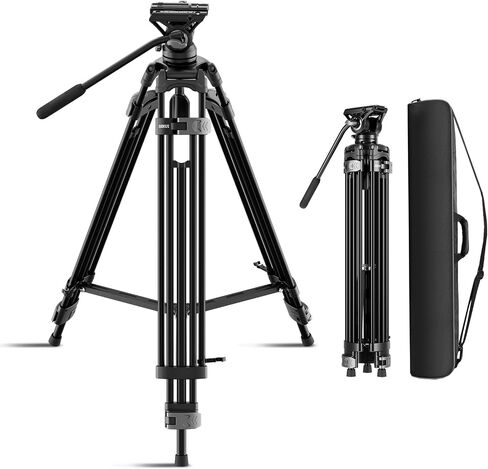 SIRUI AM-25S Video Tripod, 74.8" Professional Heavy Duty Tripod with Adjustable Damping Fluid Head for Camcorder, Cameras, DSLR, 360° Pan & +90°/-75° Tilt, Quick Release Plate, Max Load 22.0lb in Kuwait