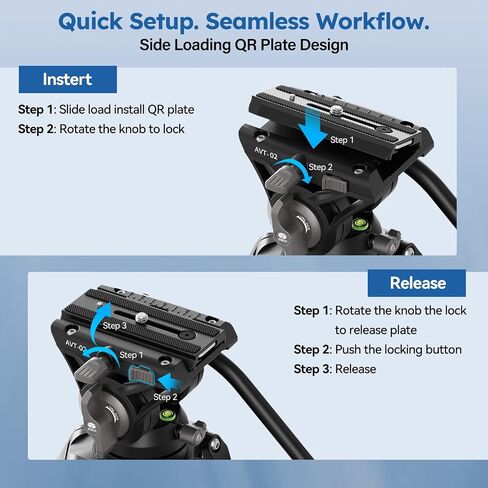 SIRUI AM-25S Video Tripod, 74.8" Professional Heavy Duty Tripod with Adjustable Damping Fluid Head for Camcorder, Cameras, DSLR, 360° Pan & +90°/-75° Tilt, Quick Release Plate, Max Load 22.0lb in Kuwait