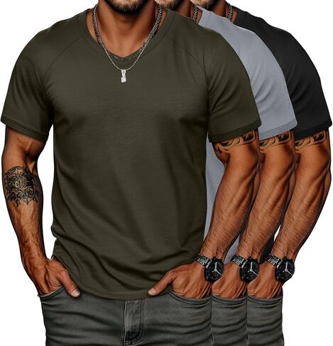 Neer 3 Pack Men's Big and Tall V Neck T-Shirts M-7X, 35% Cotton Short Sleeve Raglan Tops Casual Regular Summer Basic Tees in Saudi Arabia
