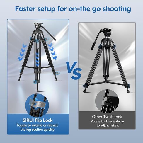 SIRUI AM-25S Video Tripod, 74.8" Professional Heavy Duty Tripod with Adjustable Damping Fluid Head for Camcorder, Cameras, DSLR, 360° Pan & +90°/-75° Tilt, Quick Release Plate, Max Load 22.0lb in Kuwait
