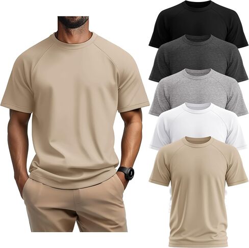 5 Pack Men's Big & Tall Cotton T-Shirts, Short Sleeve Crew Neck Shirts Moisture Wicking Classic Tees Bulk Multipack in Kuwait