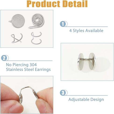 Pressure Earrings for Keloids Stainless Steel Non-Pierced Earrings Cuff Earrings Spiral Compression Earrings Adjustable Clip Earrings for Women Men Ladies in Kuwait