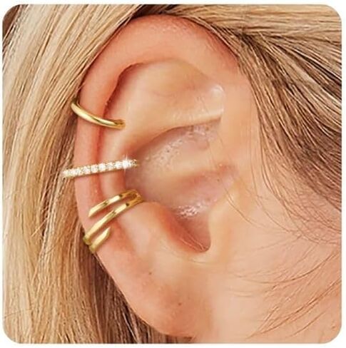 Gold Ear Cuffs for Women Non Piercing, Dainty 14K Gold Plated Hypoallergenic Ear Clip Earrings Set Trendy Thin Cubic Zirconia Irregular Claw Cartilage Fake Earring Jewelry Gifts in Kuwait