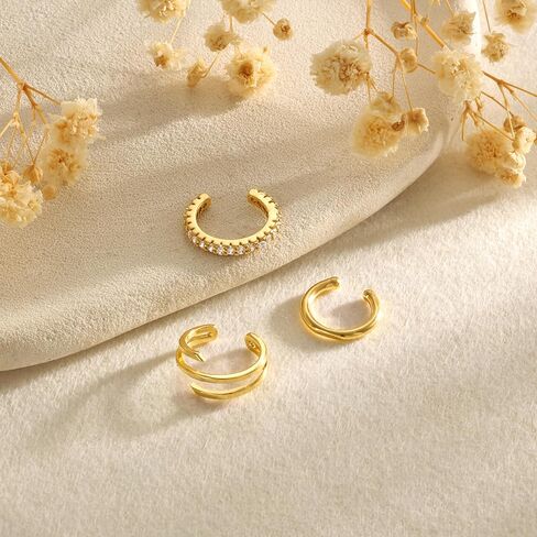 Gold Ear Cuffs for Women Non Piercing, Dainty 14K Gold Plated Hypoallergenic Ear Clip Earrings Set Trendy Thin Cubic Zirconia Irregular Claw Cartilage Fake Earring Jewelry Gifts in Kuwait