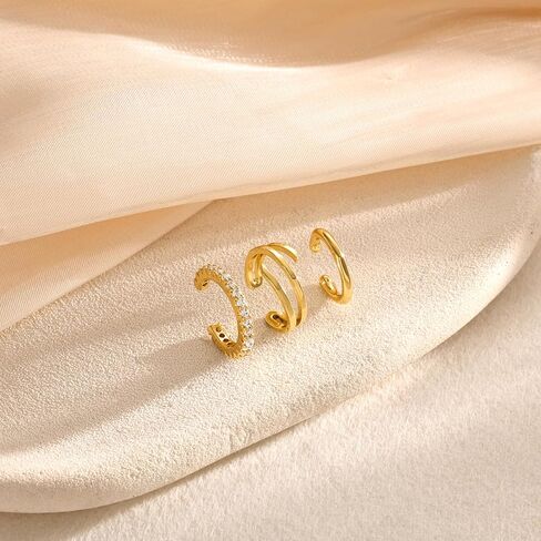 Gold Ear Cuffs for Women Non Piercing, Dainty 14K Gold Plated Hypoallergenic Ear Clip Earrings Set Trendy Thin Cubic Zirconia Irregular Claw Cartilage Fake Earring Jewelry Gifts in Kuwait