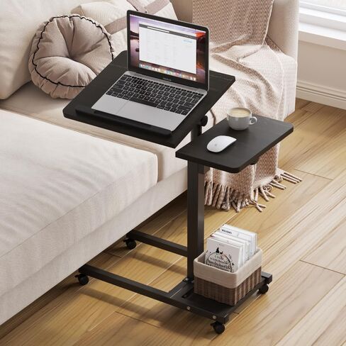 Laptop Desk Bed Desk Laptop Stand for Bed Portable Desk Overbed Bedside Table Mobile Laptop Table Rolling Desk Foldable Table Adjustable Height with Locked Wheels & Mouse Pad Table for Bed Office Sofa in Saudi Arabia