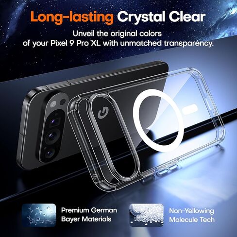 حافظة TAURI لهاتف Google Pixel 9/Pixel 9 Pro، متوافقة مع Magsafe، حماية من الدرجة العسكرية، مقاومة للاصفرار، ظهر مقاوم للخدش، حافظة هاتف نحيفة مقاومة للصدمات لهاتف Pixel 9/9 Pro، شفافة in Kuwait