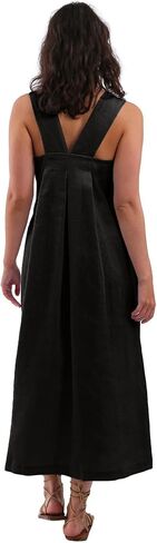 Amazhiyu Women's 100% Linen Sleeveless Strap Midi Dresses with Pockets Summer Casual in Saudi Arabia