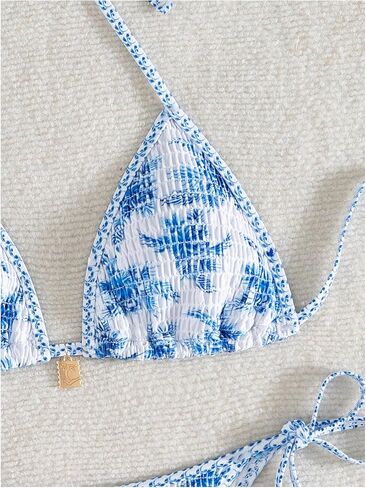 Wdirara Women's 2 قطعة من الأزهار ذات الأزهار الدخبة مجموعة Boho Halter String Triangle Swimsuits بدلة السباحة الشاطئ in Kuwait
