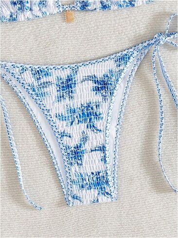 Wdirara Women's 2 قطعة من الأزهار ذات الأزهار الدخبة مجموعة Boho Halter String Triangle Swimsuits بدلة السباحة الشاطئ in Kuwait