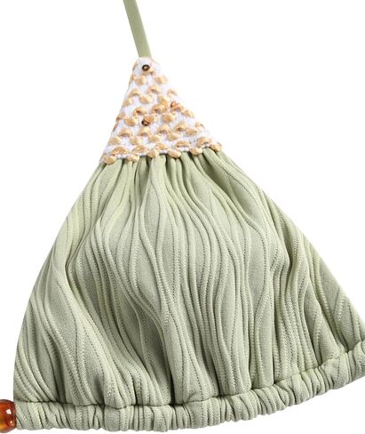 ZAFUL Women's Texture Triangle Bikini Sets Halter Ties Swimsuit Tie Sides Thong Swimwear Two Piece Bathing Suit in Saudi Arabia
