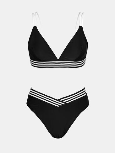 CUPSHE Women's Bikini Sets V Neck Two Piece Bathing Suit High Waisted Color Block Adjustable Double Straps Back Hook in Kuwait