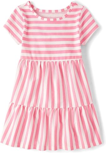 The Children's Place Girls' Short Sleeve Everyday Dresses, Pink Tropic 2-Pack in Saudi Arabia