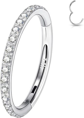 14K GOLD 16G 20G 8MM/10MM حلقات الحاجز للنساء والرجال ، حلقات الماس المحاكاة من CZ للأنف ، الحلزوني ، روك ، تراغوس ، ديث ، هيبوالرجينيك ، قرط مقسم مفصلي طوق in Kuwait
