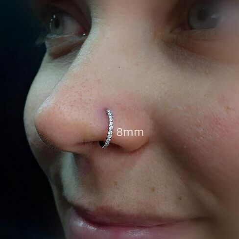 14K GOLD 16G 20G 8MM/10MM حلقات الحاجز للنساء والرجال ، حلقات الماس المحاكاة من CZ للأنف ، الحلزوني ، روك ، تراغوس ، ديث ، هيبوالرجينيك ، قرط مقسم مفصلي طوق in Kuwait