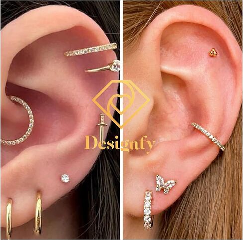 14K GOLD 16G 20G 8MM/10MM حلقات الحاجز للنساء والرجال ، حلقات الماس المحاكاة من CZ للأنف ، الحلزوني ، روك ، تراغوس ، ديث ، هيبوالرجينيك ، قرط مقسم مفصلي طوق in Kuwait