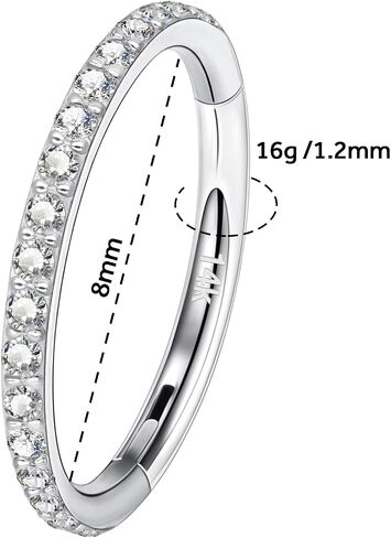 14K GOLD 16G 20G 8MM/10MM حلقات الحاجز للنساء والرجال ، حلقات الماس المحاكاة من CZ للأنف ، الحلزوني ، روك ، تراغوس ، ديث ، هيبوالرجينيك ، قرط مقسم مفصلي طوق in Kuwait